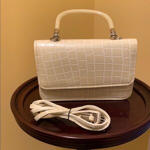Jeanne Lottie Vintage Cream Mini Bag with Crocodile Texture and Detachable Strap